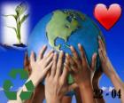 Earth Day, April 22. A happy world, a world of recycling and love for the environment