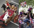 British Royal Wedding between Prince William and Kate Middleton, walking in the carriage by citizens acalamados