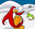 Penguins fighting a war of snow at the Club Penguin