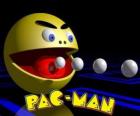 Pac-Man eating balls with the logo