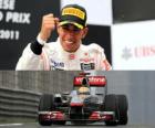 Lewis Hamilton celebrates his victory in the Grand Prix of China (2011)