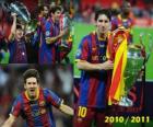 Leo Messi celebrating the 2010-2011 Champions League