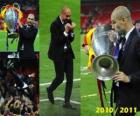 Josep Guardiola celebrating the 2010-2011 Champions League