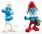 Two characters in the movie The Smurfs - Grouchy Smurf and Papa Smurf -