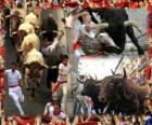 Running of the bulls or encierro, Sanfermines. Pamplona, &#8203;&#8203;Navarra, Spain. San Fermin festival from 6 to July 14