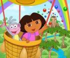 Dora the Explorer and her monkey friend Boots in balloon