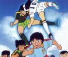 Soccer players in a football match from Captain Tsubasa