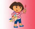 Dora the Explorer with the brush and colours palette