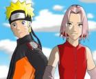 The main characters Naruto Uzumaki and Sakura Haruno smiling