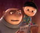 Gru, the villain reading a story with the little girl Agnes