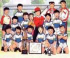 The team of Captain Tsubasa with a trophy