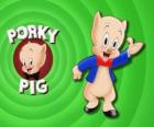 Porky Pig, an animated cartoon character in Loonely Tunes from the Warner Bros