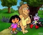 Dora, Boots and the lion in the park