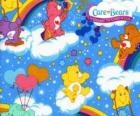 The Care Bears playing with the clouds and the rainbows