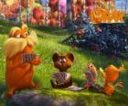 The Lorax playing with animals from the Valley of Trufula