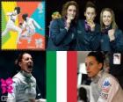 Women's individual foil podium, Elisa Di Francisca (Italy), Arianna Errigo (Italy) and Valentina Vezzali (Italy) - London 2012-