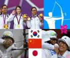 Podium women's archery team, Korea in the South, China and Japan - London 2012 -