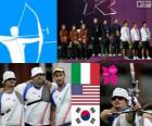 Podium men's archery teams, Italy, United States and Korea of the South - London 2012-