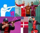 Shooting men's skeet podium, Vincent Hancock (United States), Anders Golding (Denmark) and Nasser Al - Attiyah (Qatar) - London 2012 -