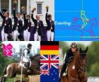 Podium equestrian eventing team, Germany, United Kingdom and New Zealand - London 2012-