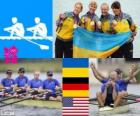 Podium rowing Women's quadruple sculls, Ukraine, Germany and United States - London 2012-