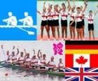 Podium rowing men's coxed eight, Germany, Canada and United Kingdom - London 2012-