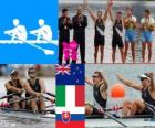 Podium rowing men's double sculls, Nathan Cohen, Joseph Sullivan (New Zealand), Alessio Sartori, Roman Battisti (Italy) and Luka Špik Iztok Čop (Slovenia) - London 2012 -
