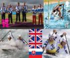 Podium men's C2 slalom canoeing, Tim Baillie and Etienne Stott and David Florence, Richard Hounslow(Reino_Unido), Pavol Hochschorner and Peter Hochschorner (Slovakia) - London 2012-