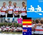 Podium rowing men's quadruple scull, Germany, Croatia and Australia - London 2012 -