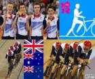 Podium cycling track pursuit by men's 4000m teams, United Kingdom, Australia and New Zealand - London 2012 -