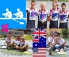 Podium rowing men's coxless four, United Kingdom, Australia and United States - London 2012-