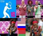 Women's singles tennis podium, Serena Williams (United States), Maria Sharapova (Russia) and Victoria Azarenka (Belarus) - London 2012 -