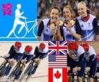 Podium cycling track pursuit by women's 4000m teams, United Kingdom, United States and Canada - London 2012 -