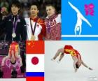 Artistic gymnastics men's floor podium, Zou Kai (China), Kohei Uchimura (Japan) and Denis Abliazin (Russia), London 2012