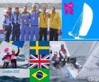 Sailing star class podium, Fredrik Loof, Max Salminen (Sweden), Iain Percy, Andrew Simpson (United Kingdom) and Robert Scheidt, Bruno Prada (Brazil), London 2012