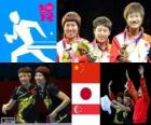 Podium table tennis women's team, China, Japan, and Singapore, London 2012