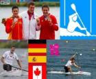 Canoe C1 1000 m podium, Sebastian Brendel (Germany), Mark Oldershaw (Canada) and David Cal (Spain), London 2012
