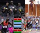 Men's 800 m athletics podium, David Rudisha (Kenya), Nijel Amos (Botswana) and Timothy Kitum (Kenya), London 2012