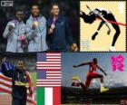 Men's triple jump podium, Christian Taylor and Will Claye (United States), Fabrizio Donato (Italy), London 2012