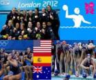Podium women's water polo, United States, Spain and Australia, London 2012