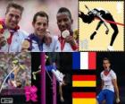 Podium Athletics men's pole vault, Renaud Lavillenie (France), Bjorn Otto and Raphael Holzdeppe (Germany), London 2012