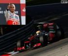 Lewis Hamilton celebrates his victory in the Grand Prix of Italy 2012