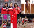 Women's 1500 metres Athletics podium, Aslı Çakır Alptekin, Gamze Bulut (Turkey) and Maryam Yusuf Jamal (Bahrain), London 2012