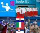 Podium men's water polo, Croatia, Italy and Serbia, London 2012