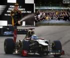 Kimi Raikkonen celebrates his victory in the Grand Prize of Abu Dhabi 2012