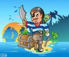 Pirate with treasure chest