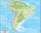 Map of South America. The continent is also considered a subcontinent of the Americas