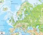 Map of Europe. The European continent extends through Russia to the Ural mountains