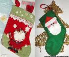 Christmas socks decorated with Santa Claus