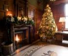 Beautiful fireplace decorated for Christmas celebrations